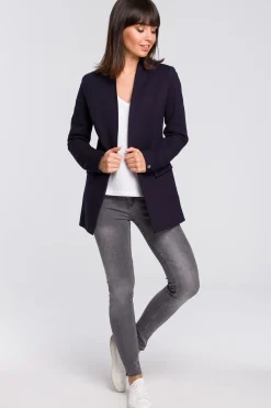 Żakiet dzianinowy plus size bez zapięcia - granatowy