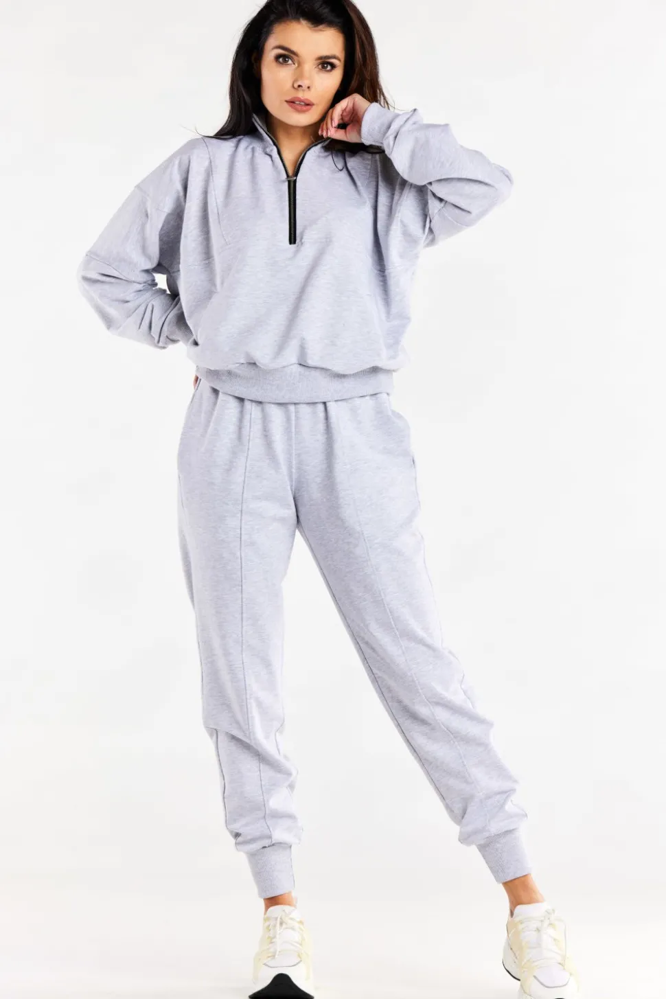 Bluza damska dresowa ze stójką - szara