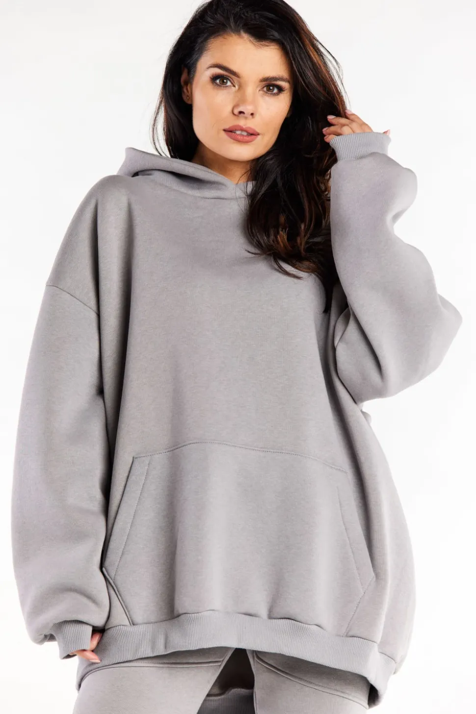 Bluza damska oversize z kapturem - szara
