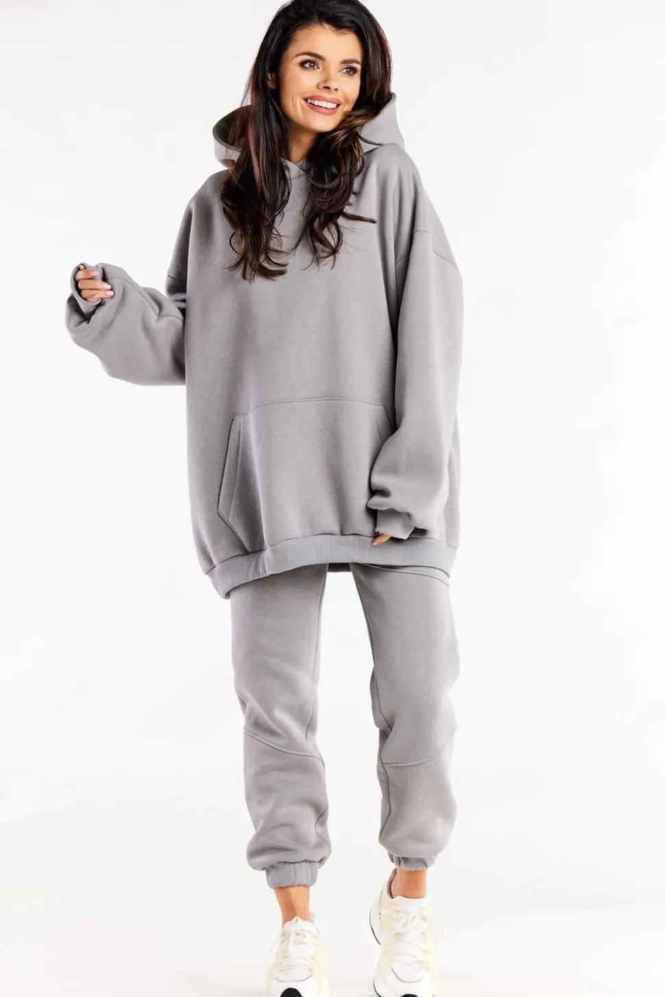 Bluza damska oversize z kapturem - szara