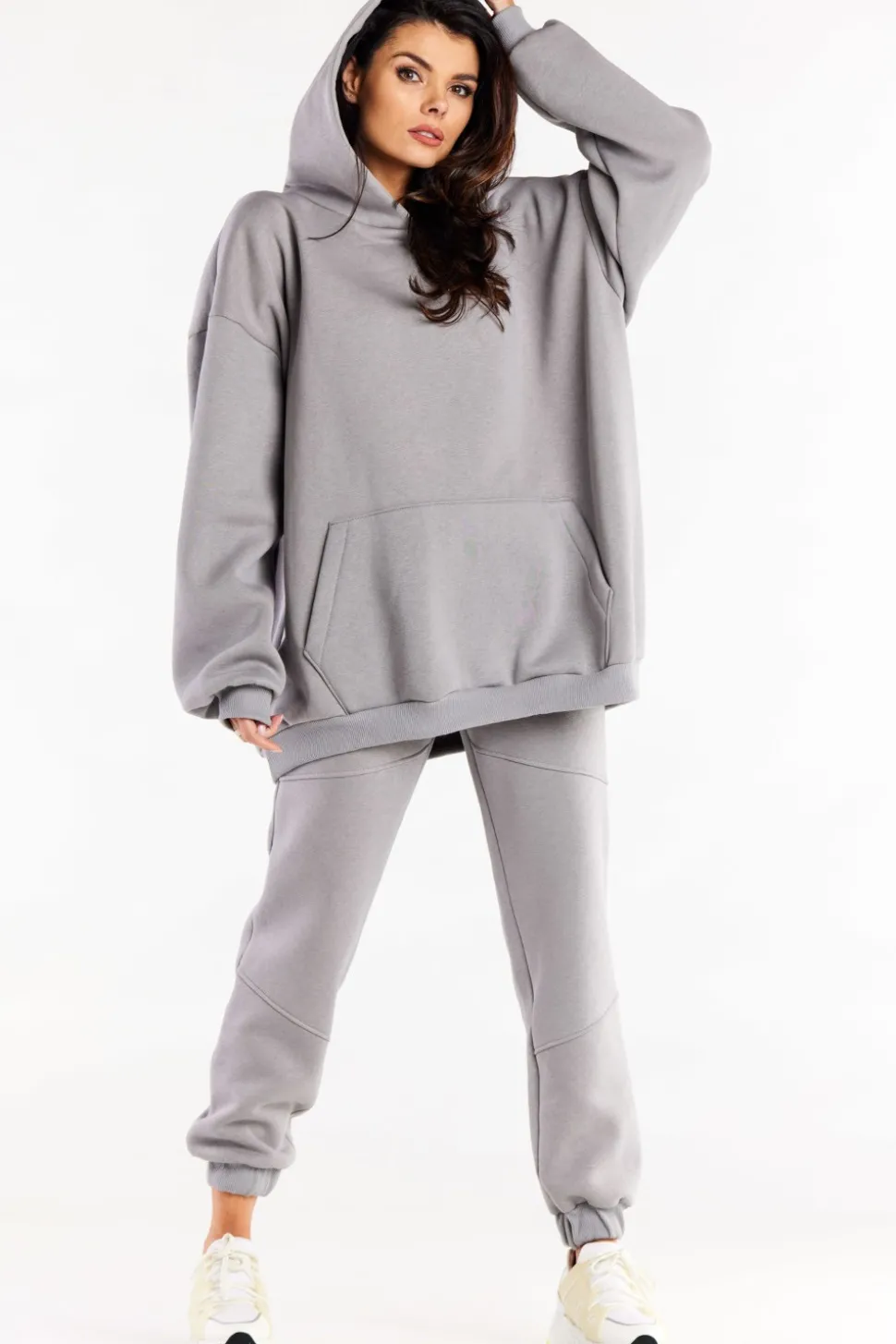 Bluza damska oversize z kapturem - szara