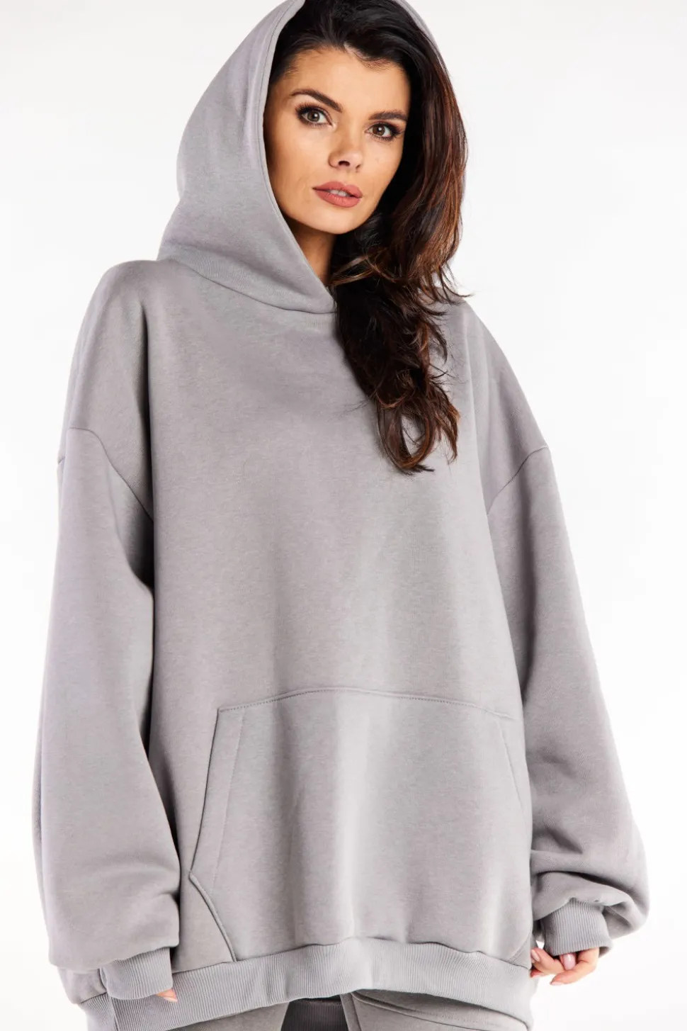 Bluza damska oversize z kapturem - szara