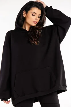 Bluza damska oversize z kapturem - czarna