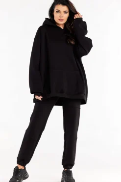 Bluza damska oversize z kapturem - czarna
