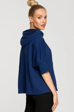 Bluza damska z kapturem i mankietami - atramentowa