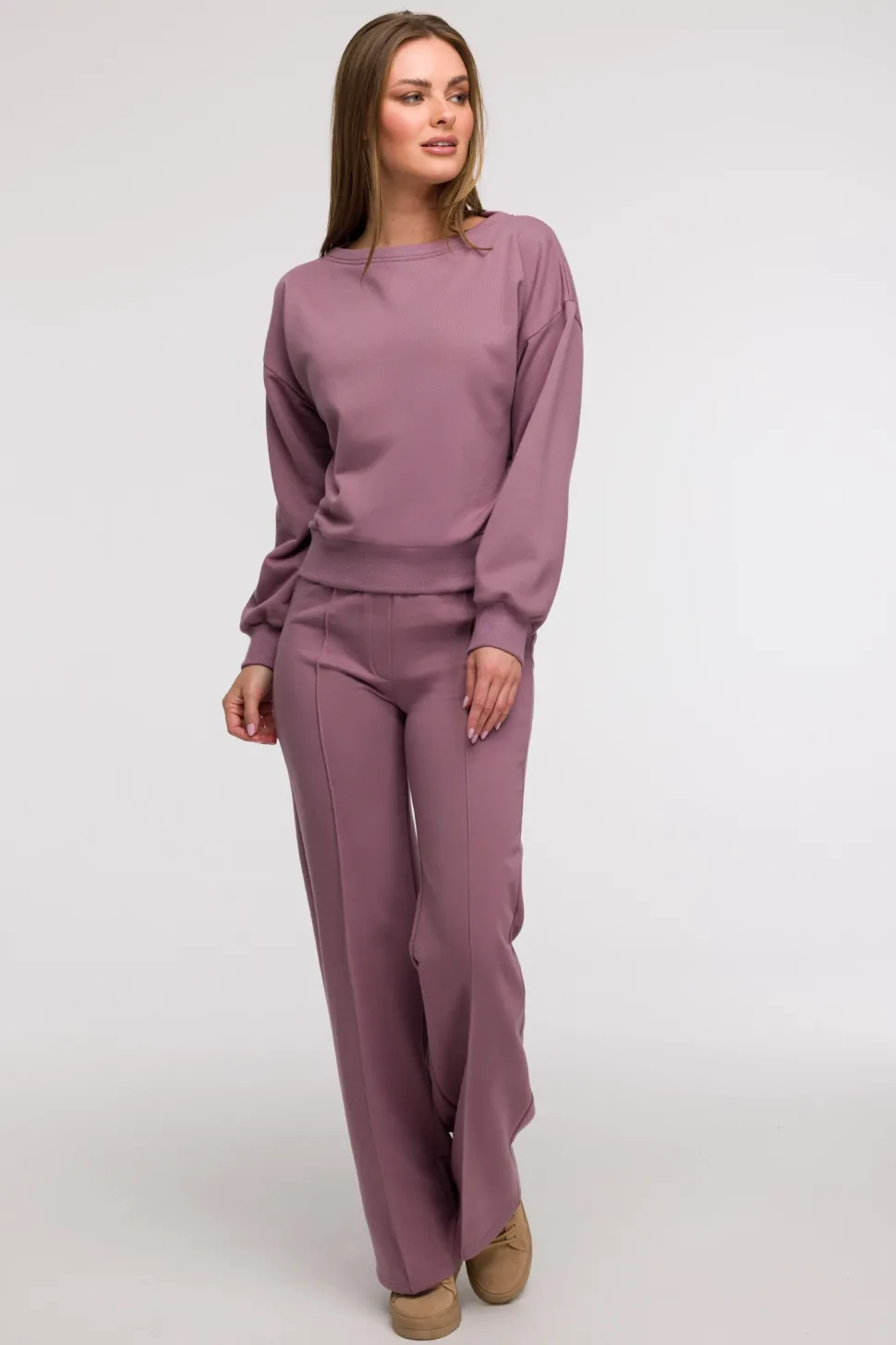 Bluza damska z otwartymi plecami - wrzosowa