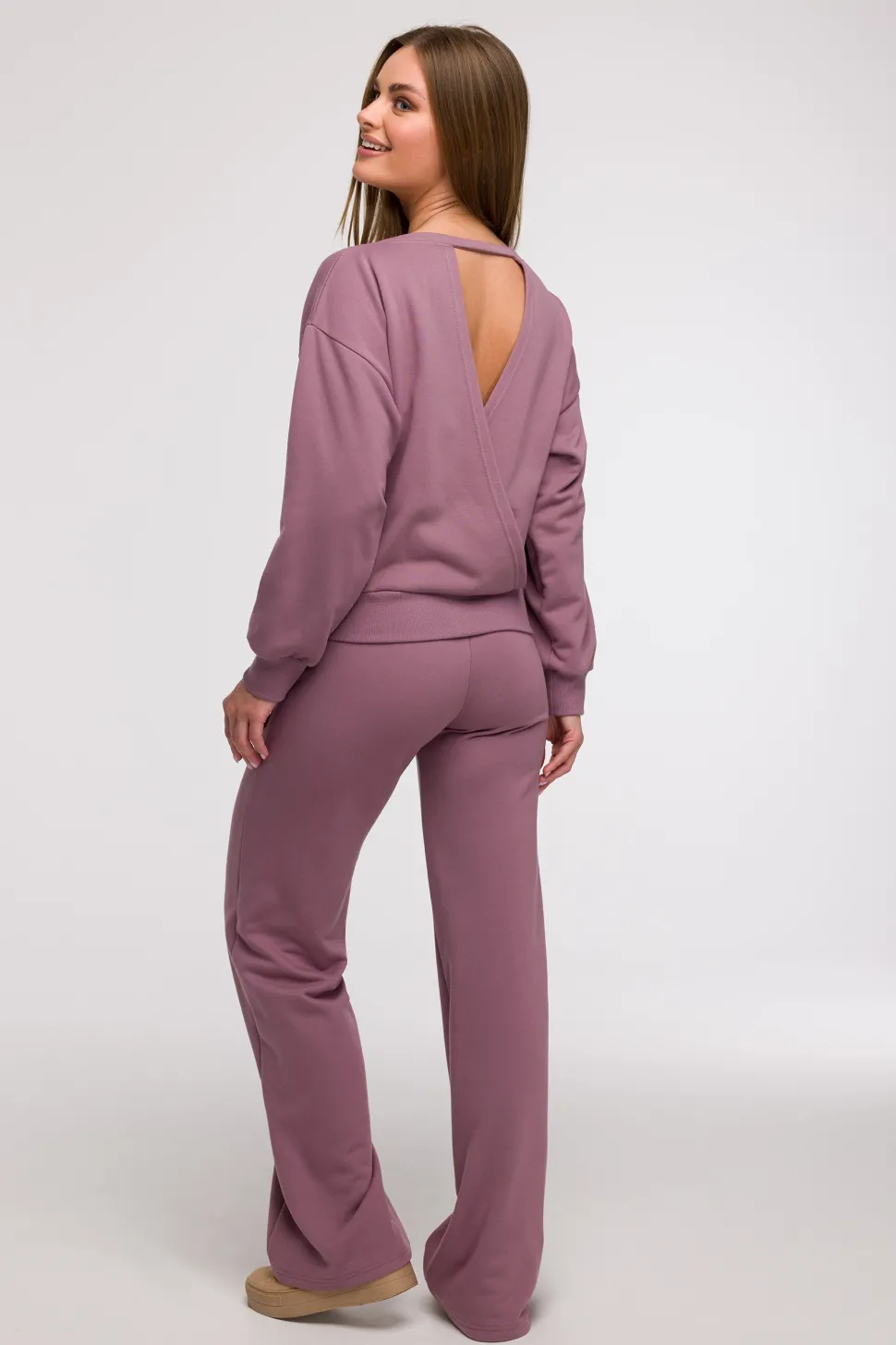 Bluza damska z otwartymi plecami - wrzosowa