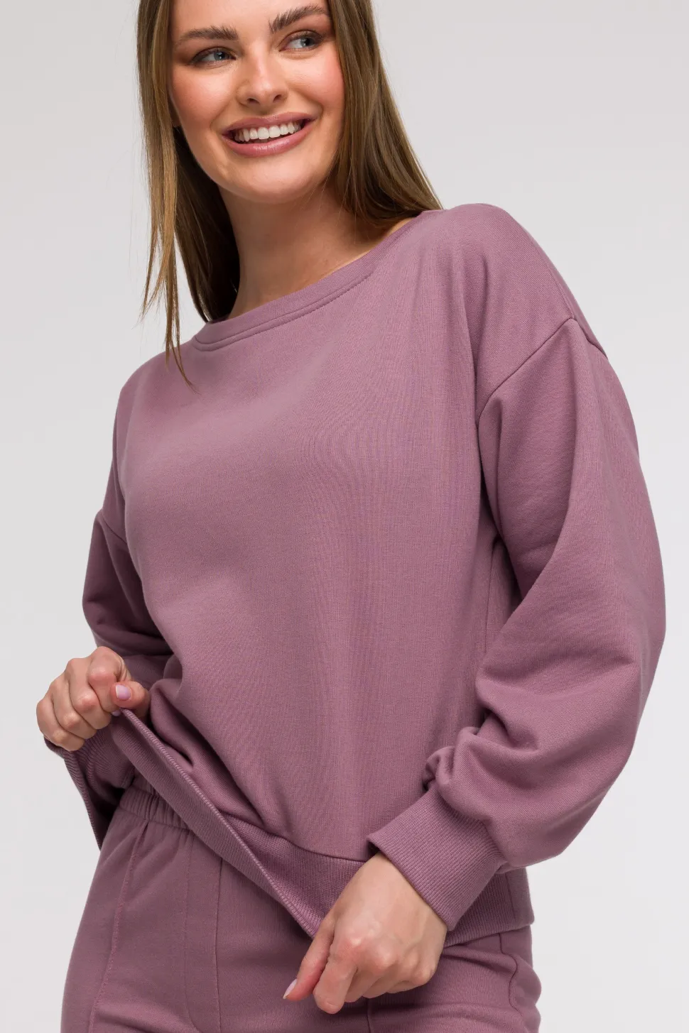 Bluza damska z otwartymi plecami - wrzosowa