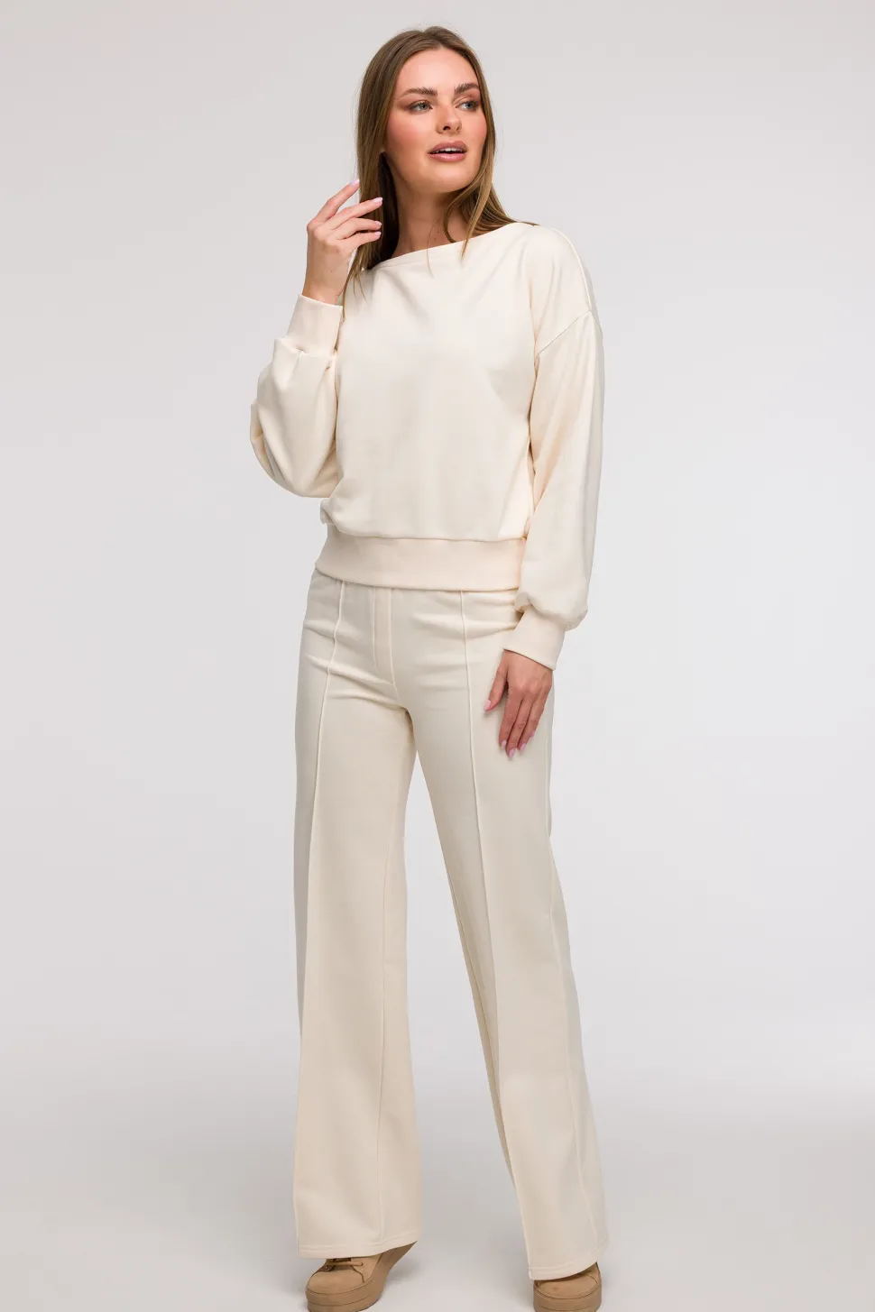 Bluza damska z otwartymi plecami - waniliowa