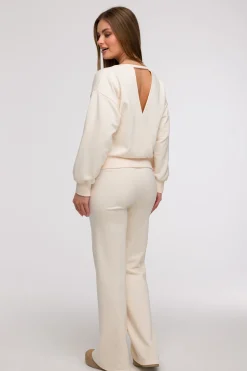 Bluza damska z otwartymi plecami - waniliowa