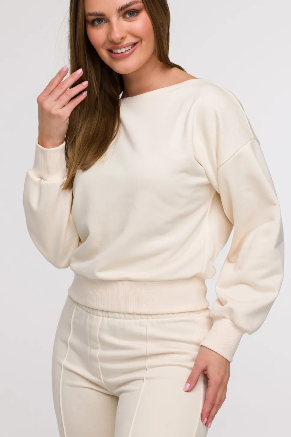 Bluza damska z otwartymi plecami - waniliowa