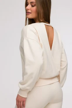 Bluza damska z otwartymi plecami - waniliowa