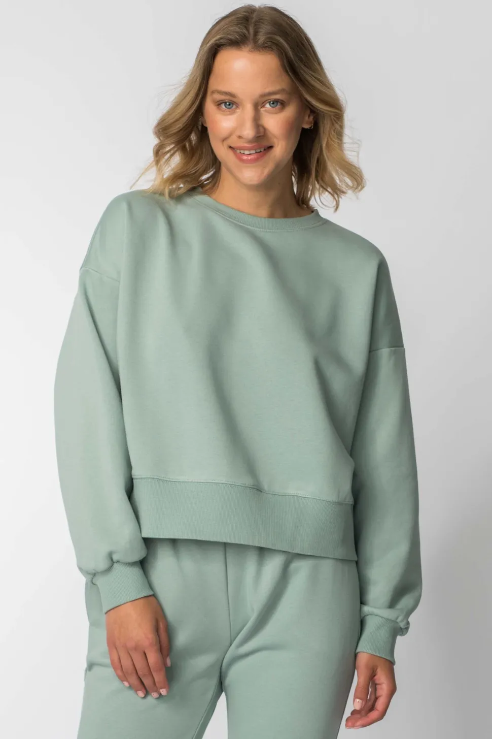 Bluza dresowa ze ściągaczami - miętowa