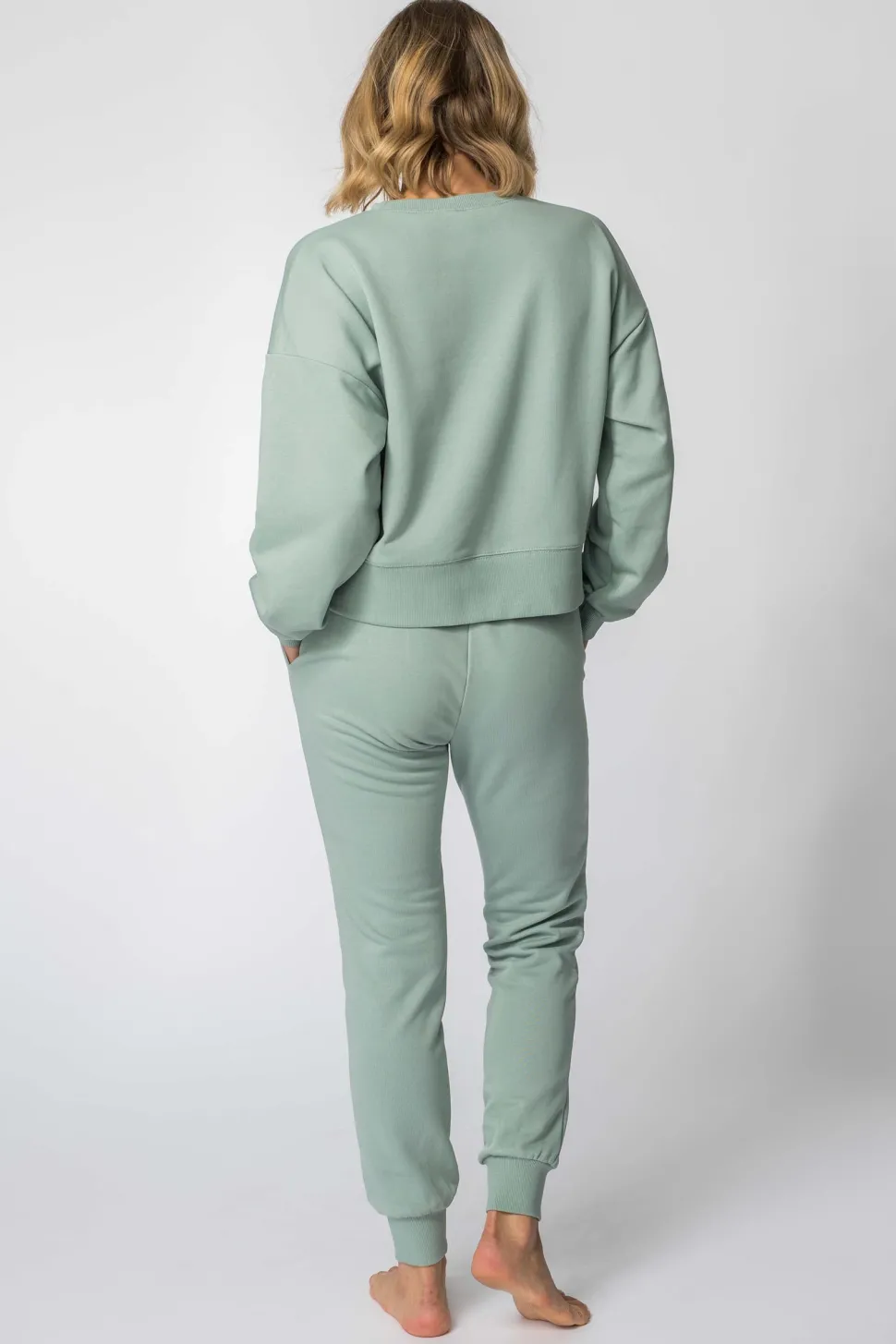 Bluza dresowa ze ściągaczami - miętowa