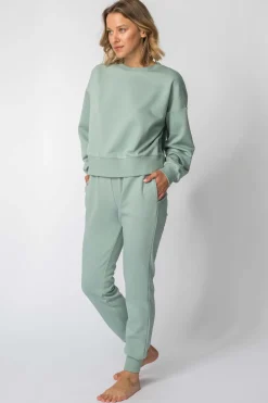 Bluza dresowa ze ściągaczami - miętowa