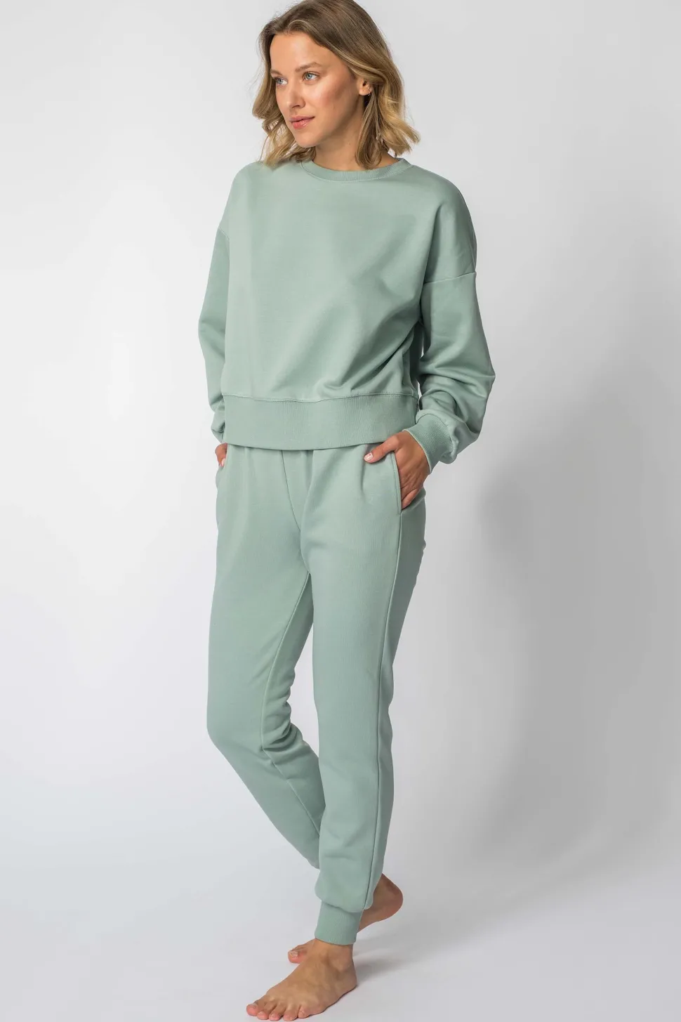 Bluza dresowa ze ściągaczami - miętowa
