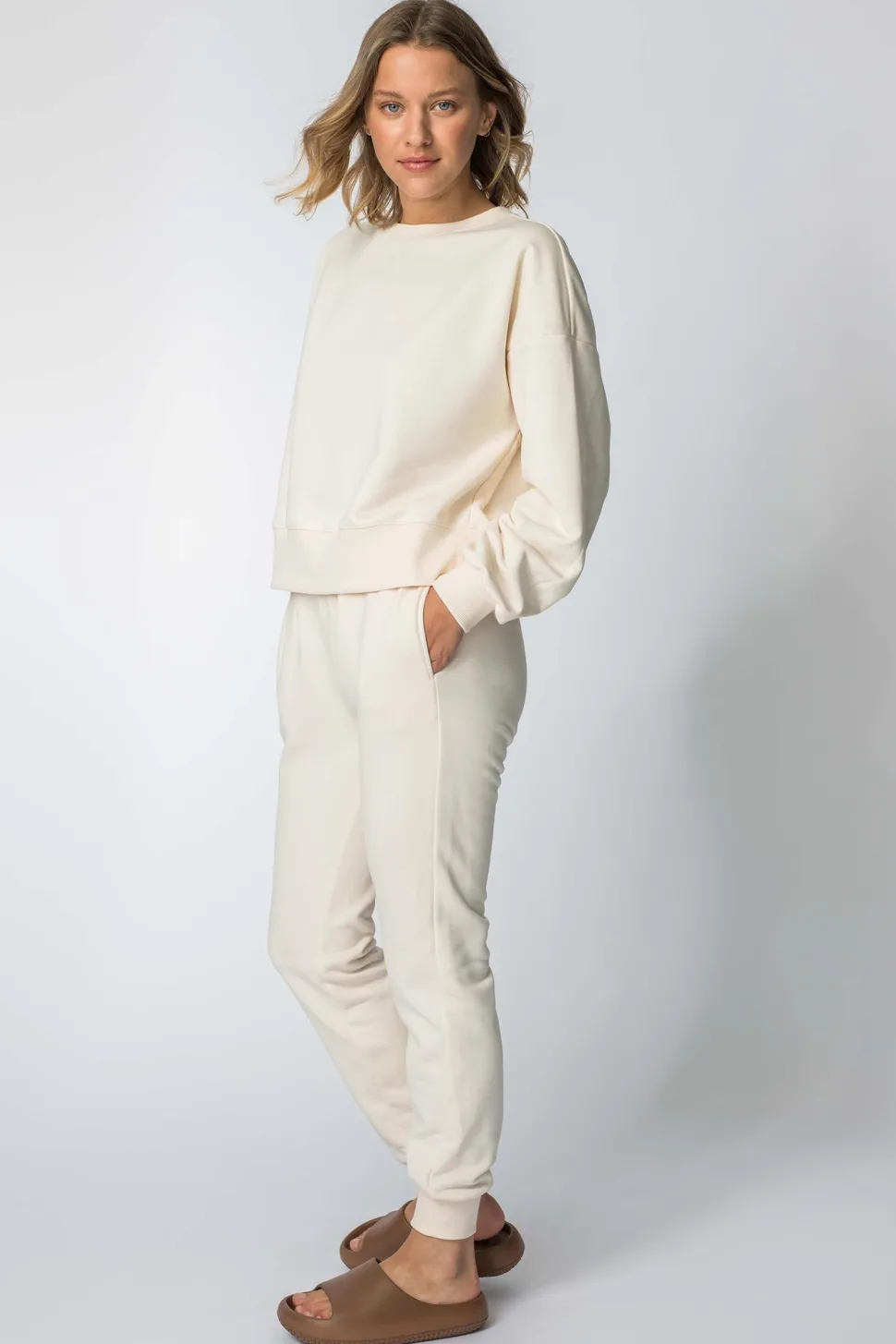 Bluza dresowa ze ściągaczami - waniliowa