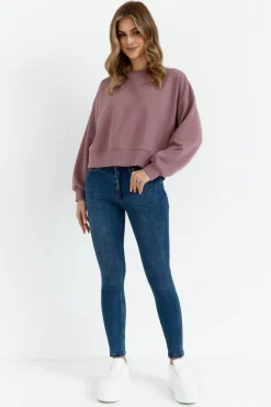 Bluza dresowa ze ściągaczem - wrzosowa