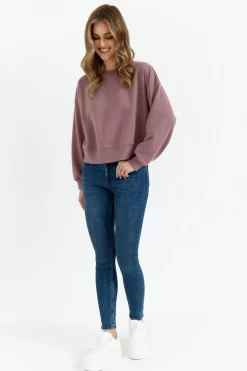 Bluza dresowa ze ściągaczem - wrzosowa