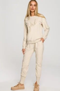 Bluza dresowa z haftem - piaskowa