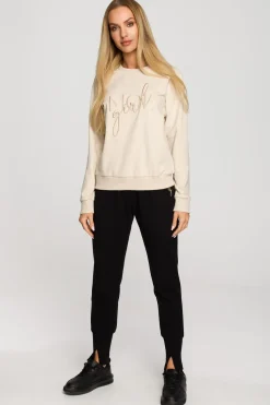 Bluza dresowa z haftem - piaskowa