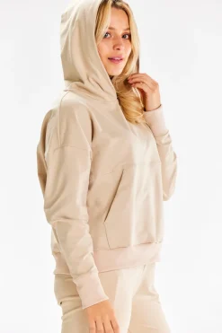 Bluza dresowa z kieszenią kangurek - beżowa