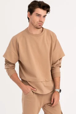 Bluza męska z warstwowymi rękawami - orzechowa