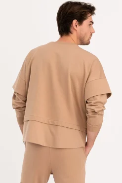 Bluza męska z warstwowymi rękawami - orzechowa