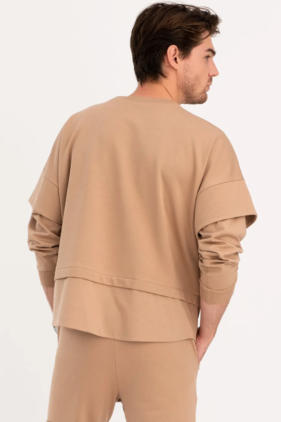 Bluza męska z warstwowymi rękawami - orzechowa