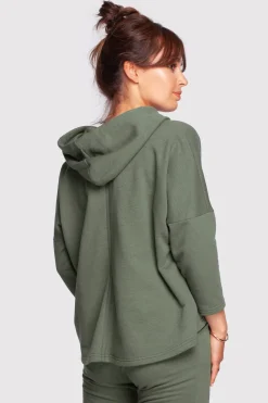 Bluza o luźnym kroju z kapturem - khaki