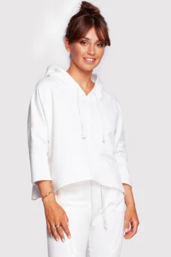 Bluza o luźnym kroju z kapturem - ecru