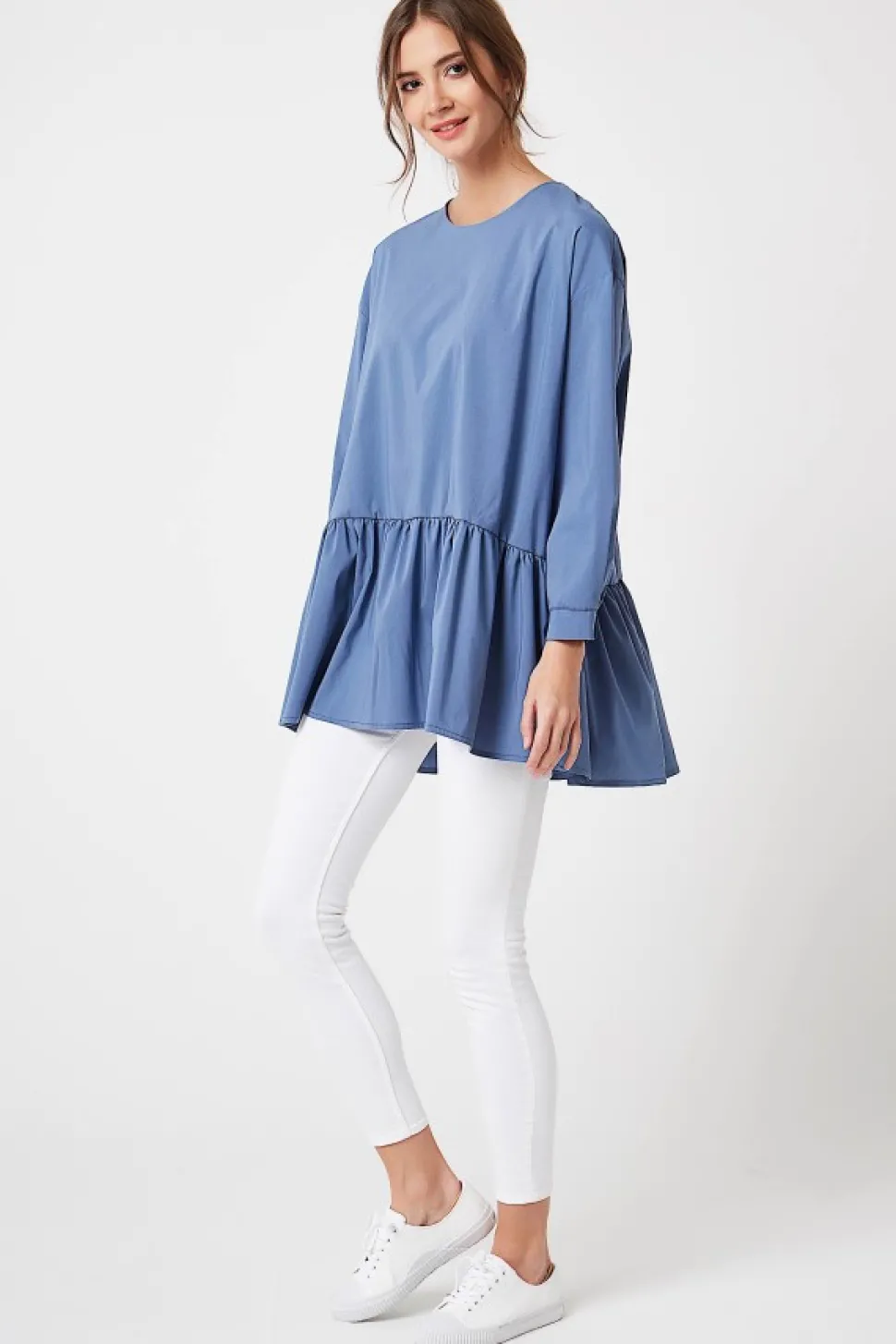 Bluza oversize zapinana z tyłu - jeansowa
