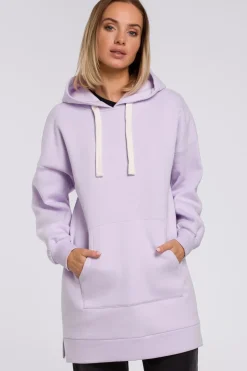 Bluza oversize z kieszenią typu kangurek - liliowa
