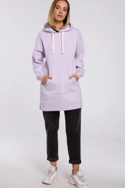 Bluza oversize z kieszenią typu kangurek - liliowa