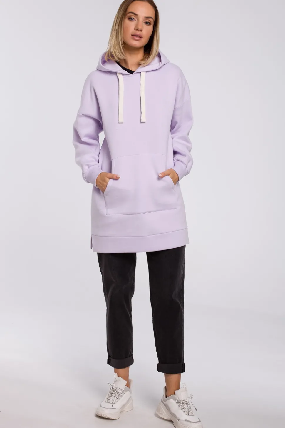 Bluza oversize z kieszenią typu kangurek - liliowa