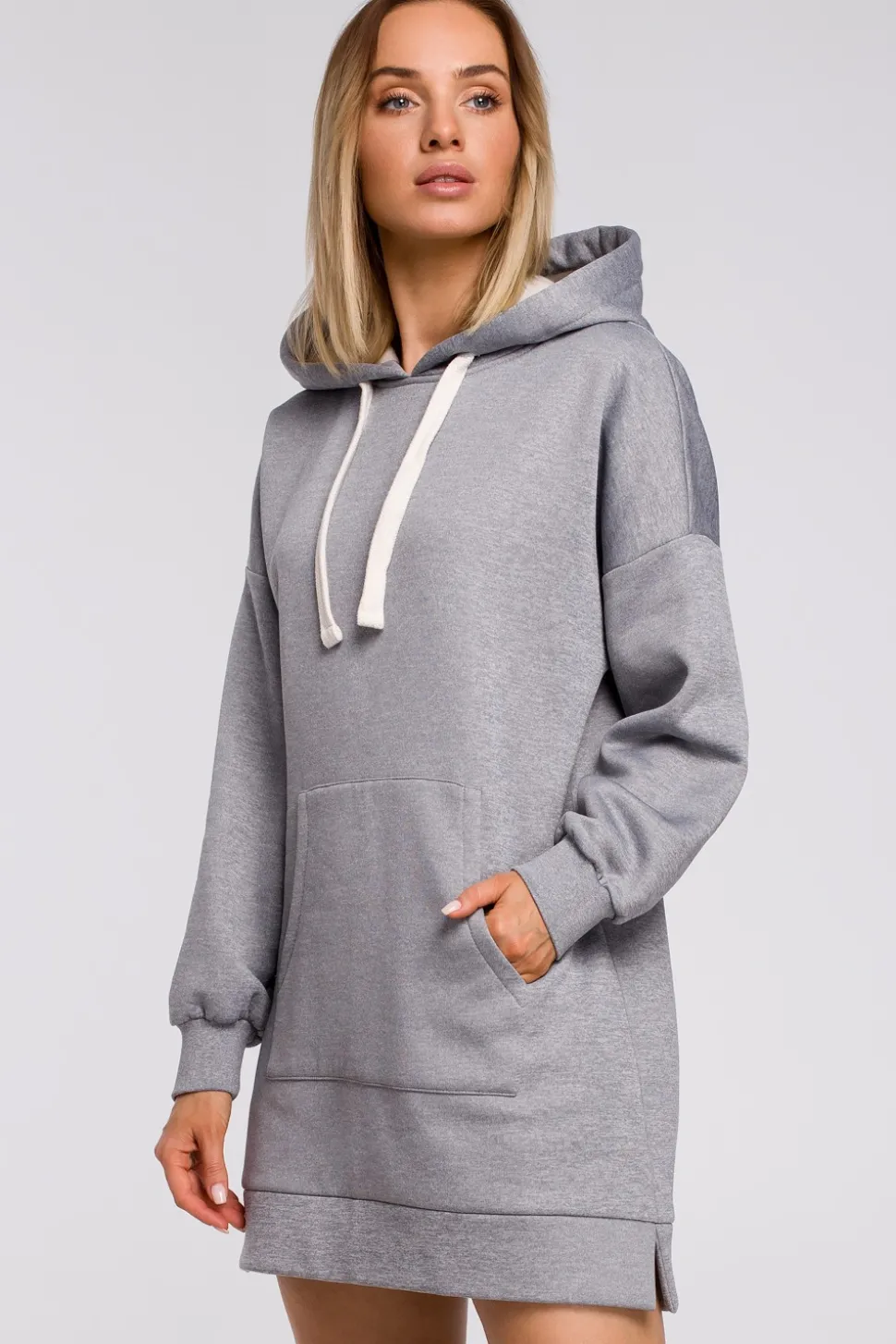 Bluza oversize z kieszenią typu kangurek - stalowa