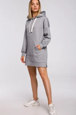 Bluza oversize z kieszenią typu kangurek - stalowa