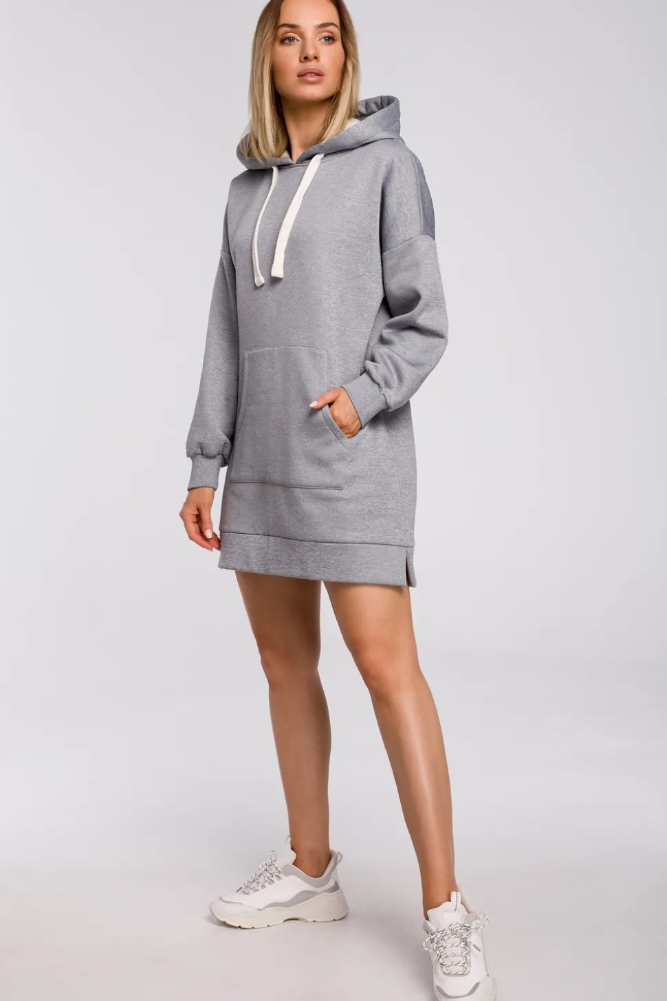Bluza oversize z kieszenią typu kangurek - stalowa