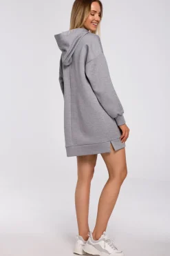 Bluza oversize z kieszenią typu kangurek - stalowa
