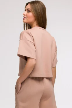 Bluza oversize z krótkimi rękawami - mocca