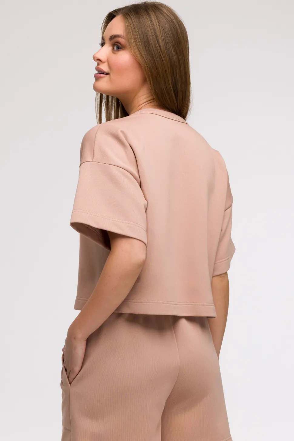 Bluza oversize z krótkimi rękawami - mocca