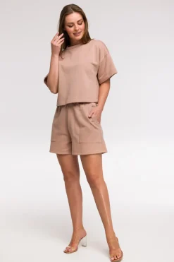 Bluza oversize z krótkimi rękawami - mocca