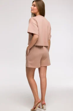 Bluza oversize z krótkimi rękawami - mocca