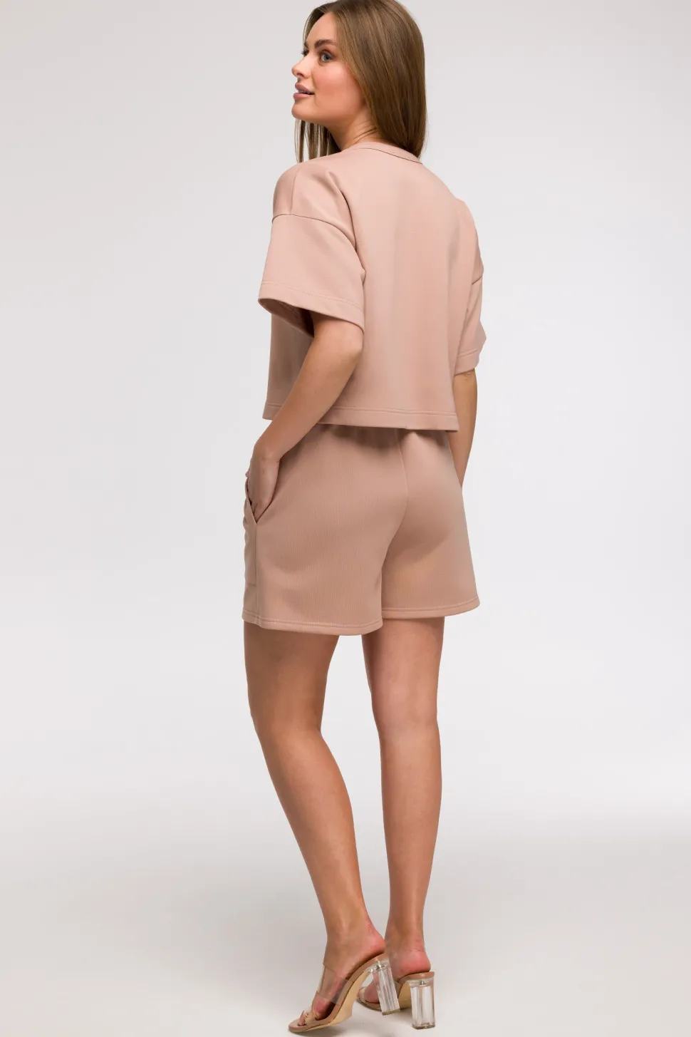 Bluza oversize z krótkimi rękawami - mocca