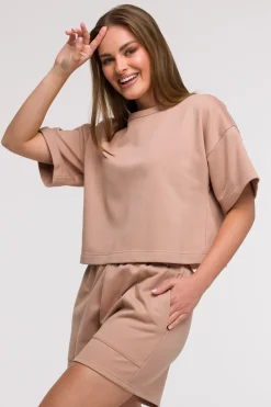 Bluza oversize z krótkimi rękawami - mocca