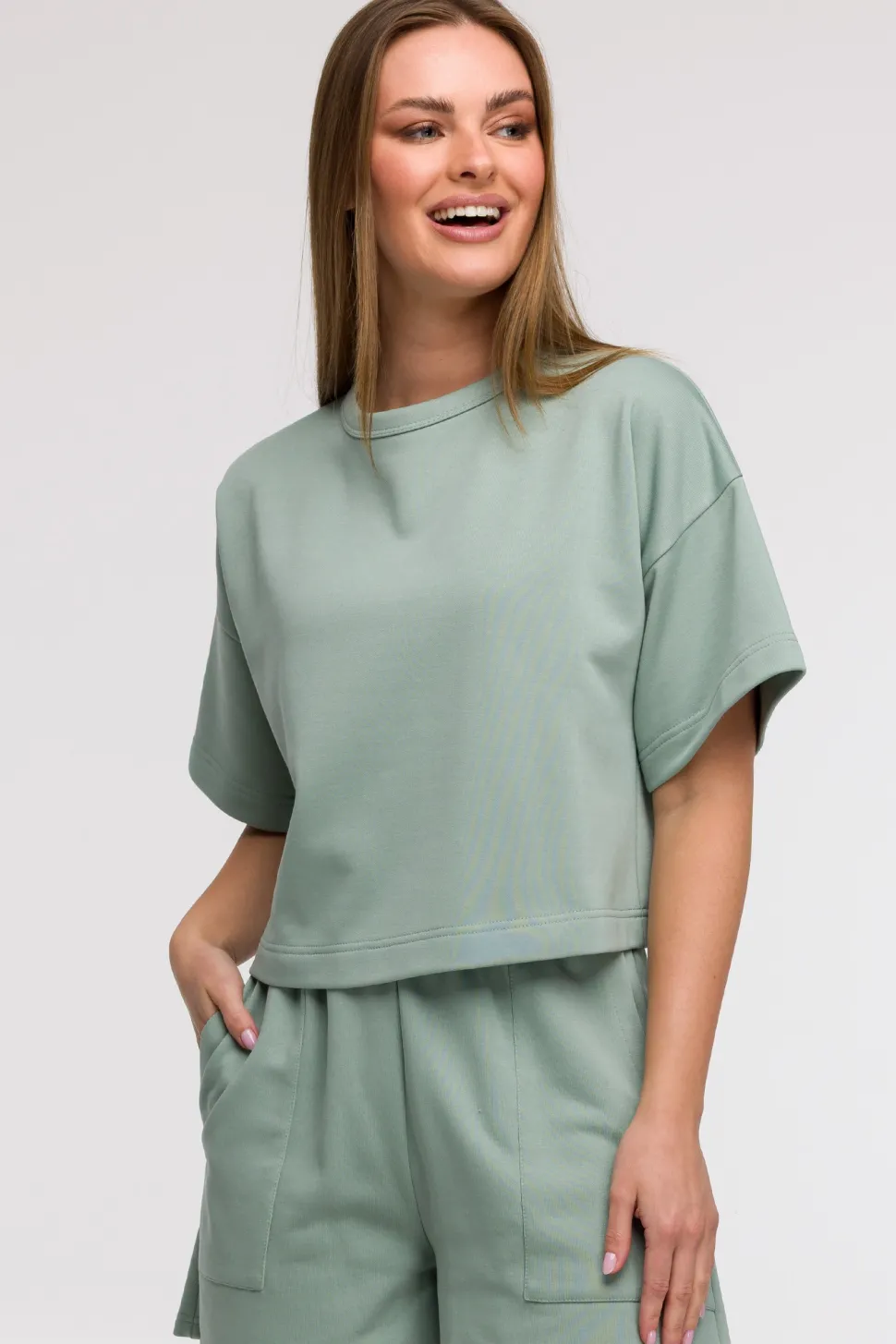Bluza oversize z krótkimi rękawami - miętowa