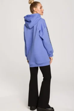 Bluza oversize z lampasami i kapturem - jasnofioletowa