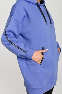 Bluza oversize z lampasami i kapturem - jasnofioletowa