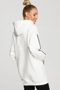 Bluza oversize z lampasami i kapturem - ecru
