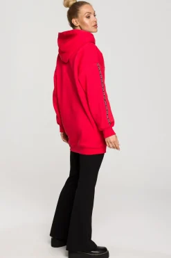 Bluza oversize z lampasami i kapturem - czerwona